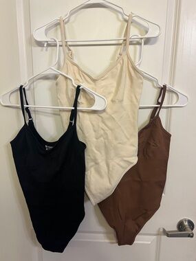 3 pack Women’s Ribbed Bodysuits with Adjustable Straps